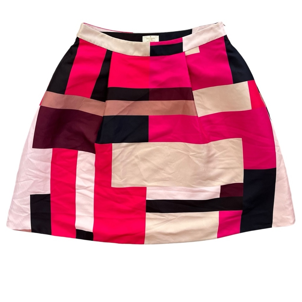 Kate Spade Womens 10 Pink Rectangle Geometric Pattern A-line Pouf Skirt NJMU4294